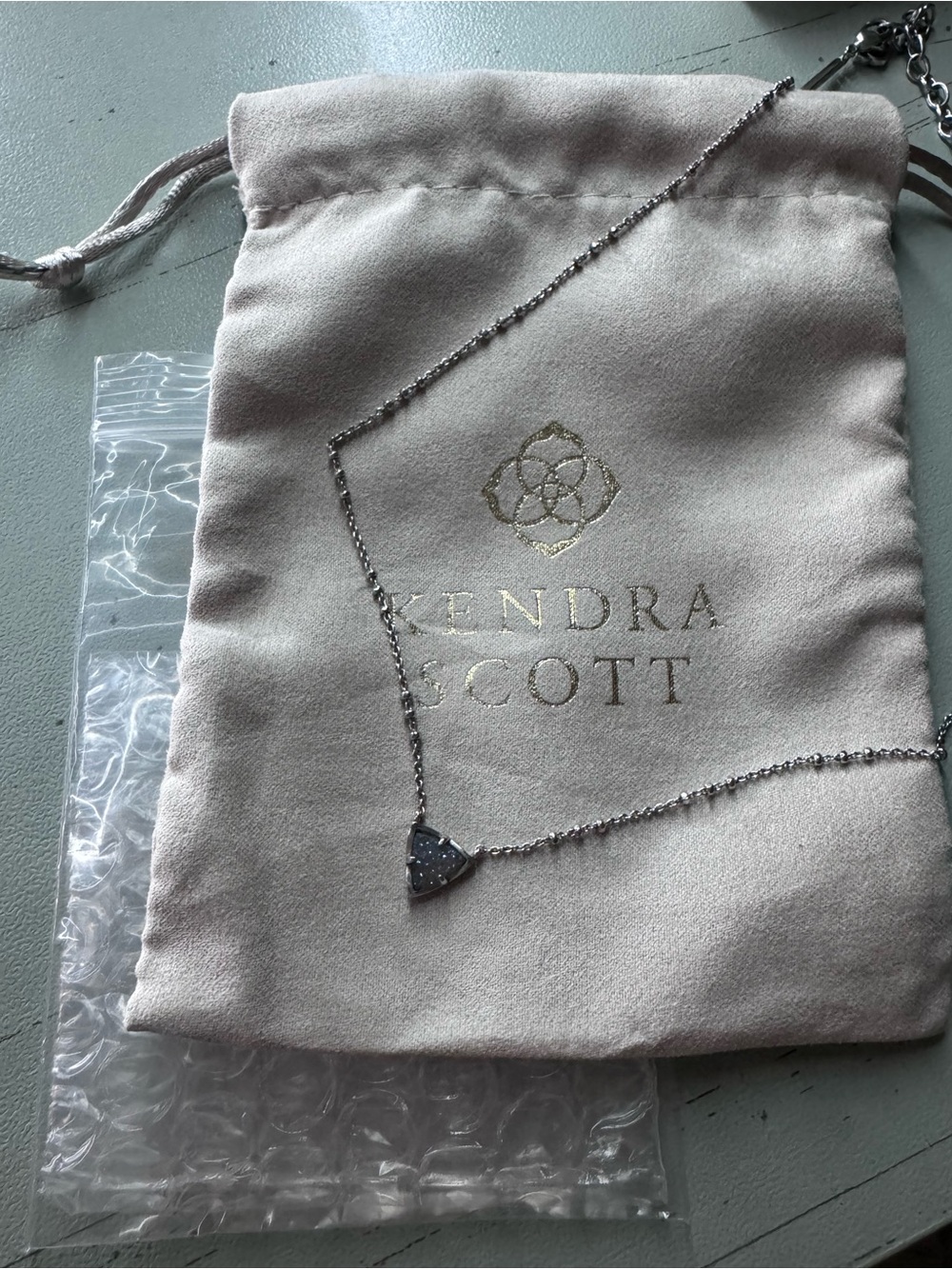 Kendra Scott Silver Druzy Triangle Necklace with Sparkle
